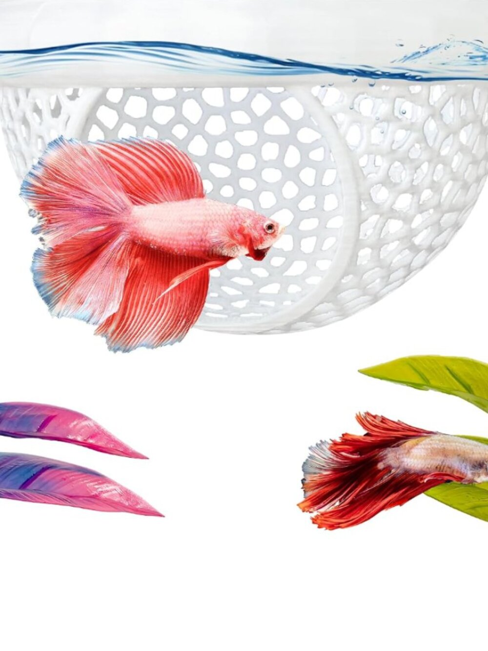 3-in-1 Floating Betta Hammock Cave & Betta Leaf Pad with Shrimp Feeder